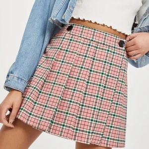 Topshop Pink Check Kilt plaid Mini skirt